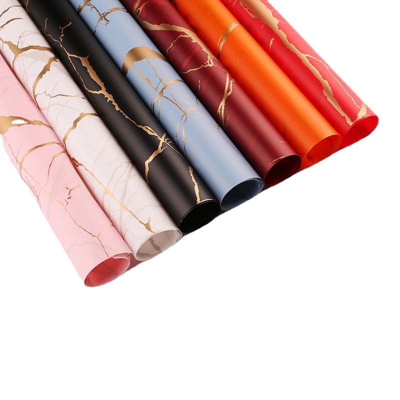 MYHC-13 Golden Marble Pattern Plastic Flower Wrapping Paper 