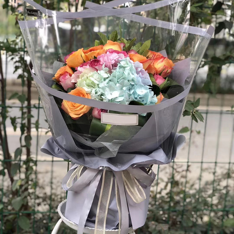 MYHC-16 Transparent Border OPP Plastic Flower Wrapping Paper 