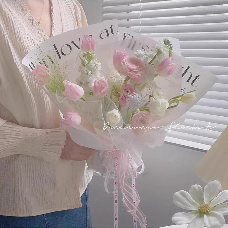 MYHC-53 One-Sided Love At First Sight English Decoration Plastic Flower Wrapping Paper