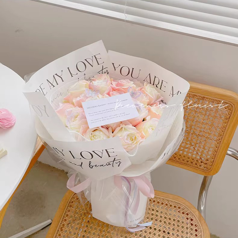 MYHC-53 One-Sided Love At First Sight English Decoration Plastic Flower Wrapping Paper