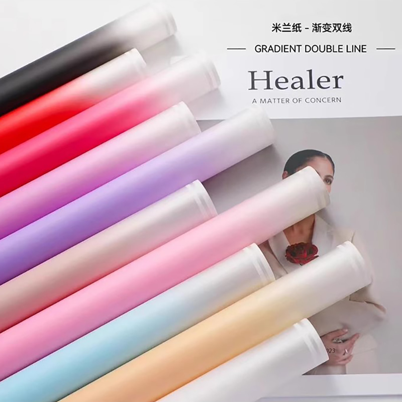 MYHC-54 Single-Sided Double White Line Edge Gradient Color Plastic Flower Packaging Film