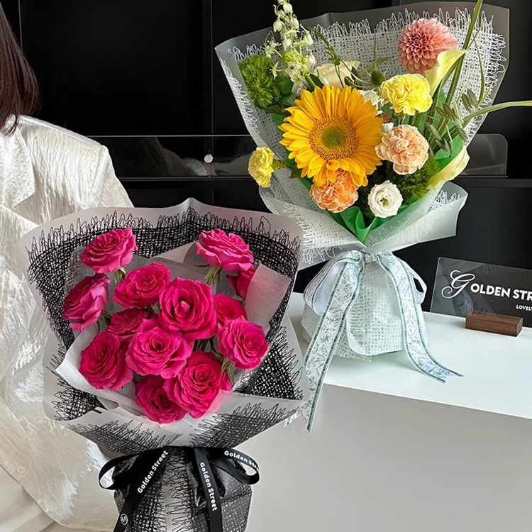 MYHC-67 Transparent Bottom Monochrome Woven Fabric Pattern Plastic Flower Packaging Film