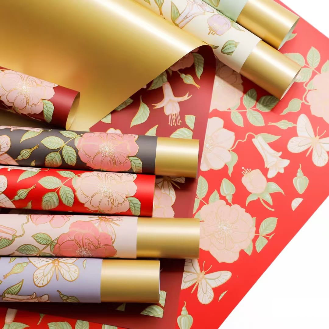 MYHC-76 Gold-Edged Vintage Camellia Pattern Pearlescent Film Flower Wrapping Paper