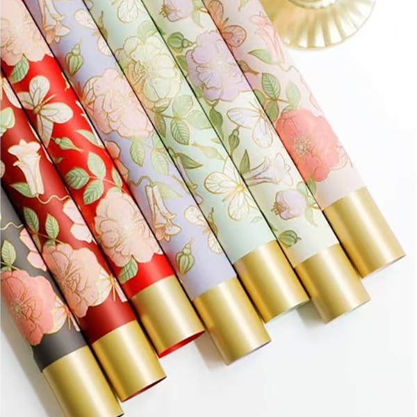 MYHC-76 Gold-Edged Vintage Camellia Pattern Pearlescent Film Flower Wrapping Paper