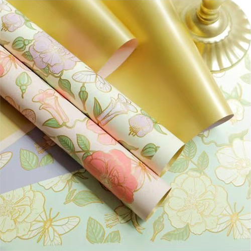 MYHC-76 Gold-Edged Vintage Camellia Pattern Pearlescent Film Flower Wrapping Paper