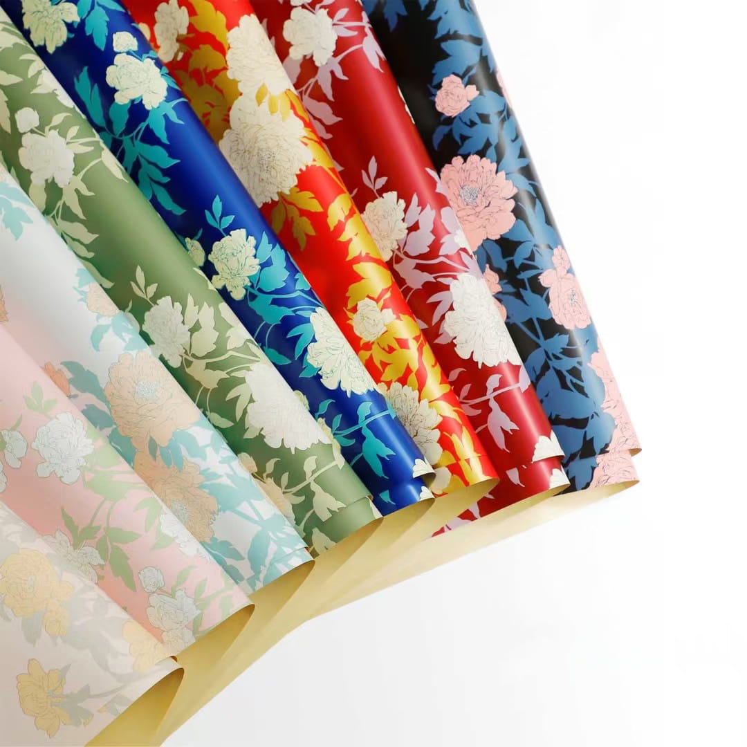 MYHC-78 Gold-Border Chinese Style Peony Pattern Pearlescent Film Flower Wrapping Paper