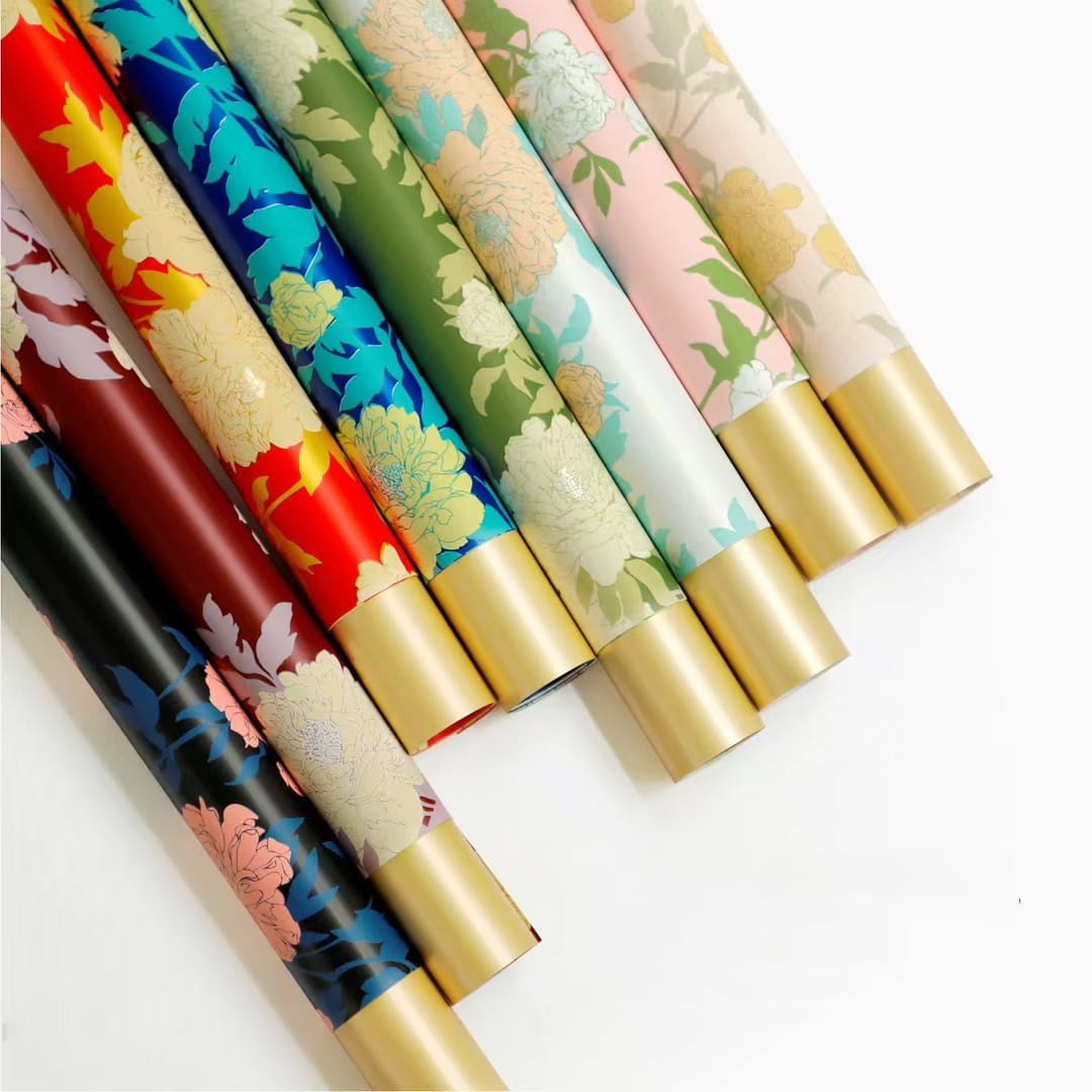 MYHC-78 Gold-Border Chinese Style Peony Pattern Pearlescent Film Flower Wrapping Paper