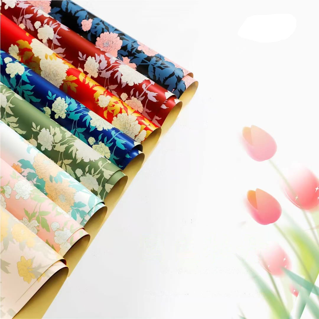 MYHC-78 Gold-Border Chinese Style Peony Pattern Pearlescent Film Flower Wrapping Paper