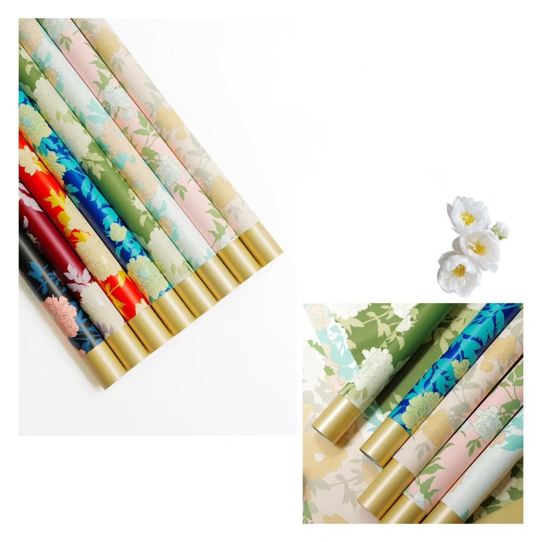 MYHC-78 Gold-Border Chinese Style Peony Pattern Pearlescent Film Flower Wrapping Paper