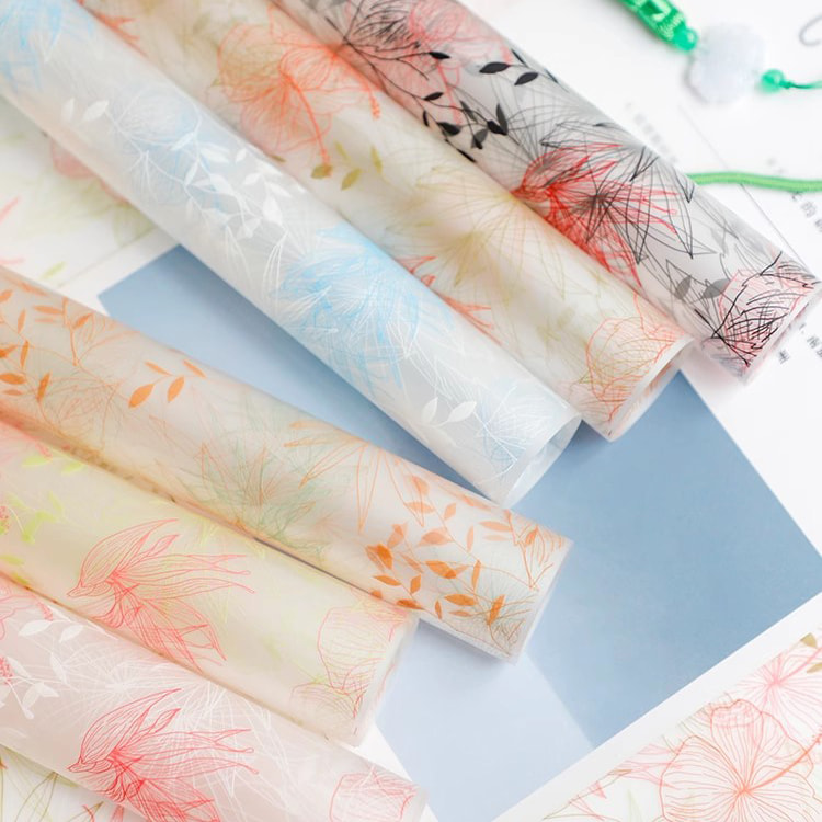 MYHC-80  Simple Plant Lines Transparent Film Flowers Wrapping Paper