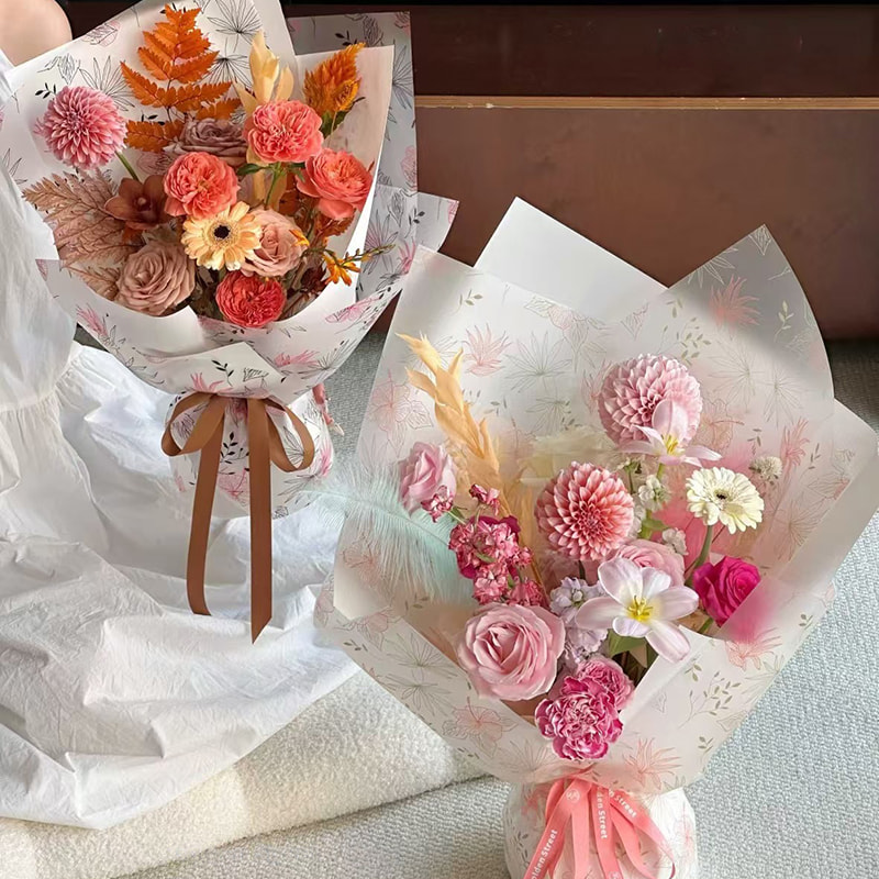 MYHC-80  Simple Plant Lines Transparent Film Flowers Wrapping Paper